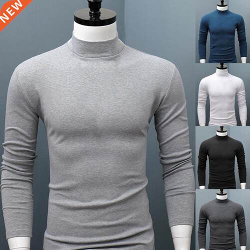 Plus Size Men Shirt Sweater Solid Color Half High Collar Cas