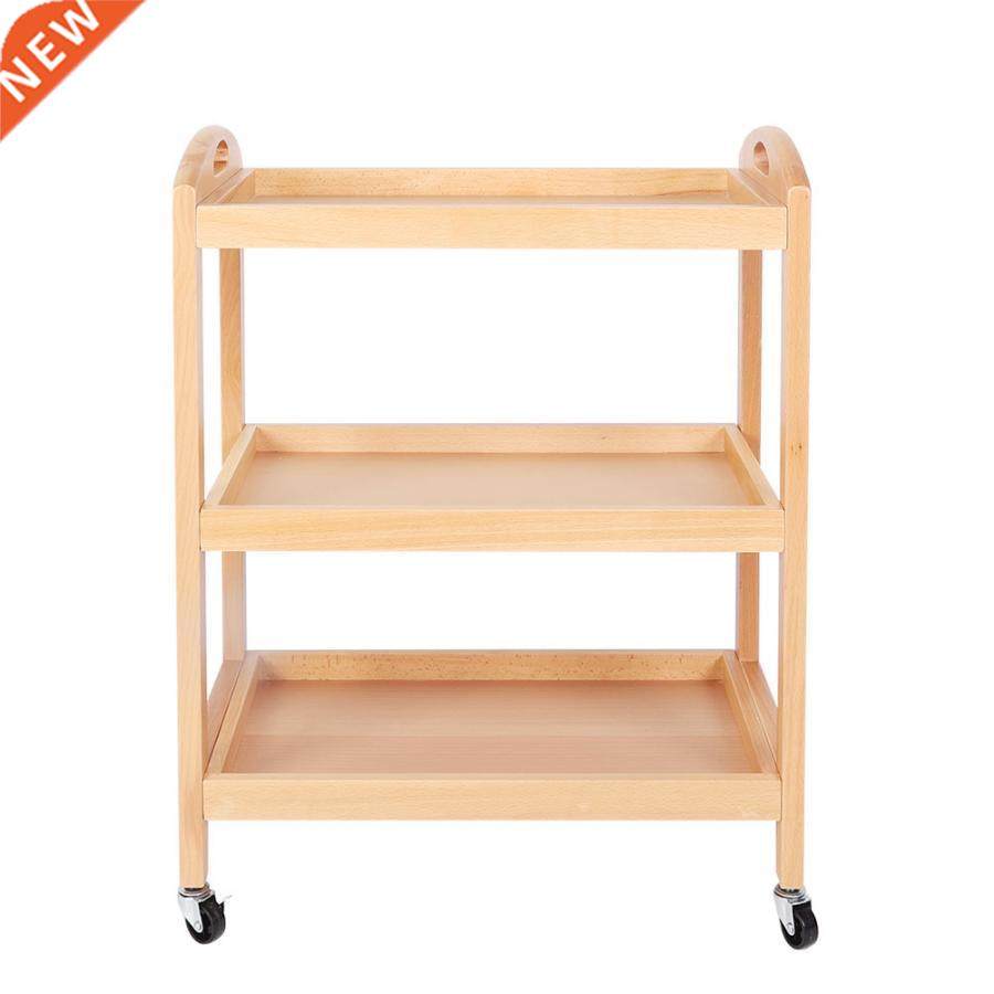 Household Kitchen 3-Tier Beech Cart Rolling Gadget Trolley M
