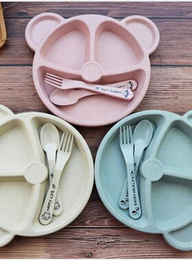 3pcs/set Wheat Straw Tableware Cartoon Bear Children Dishes