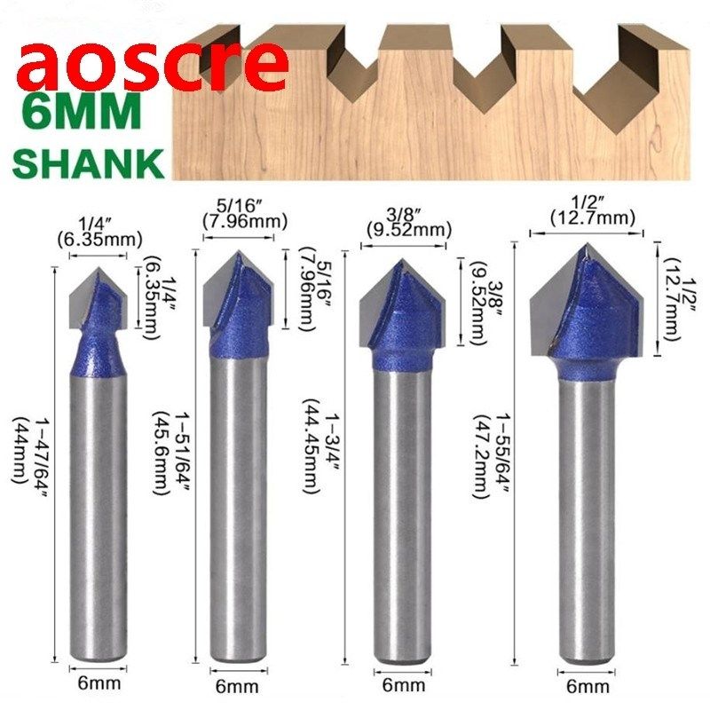 6mm Shank 90 Degree V Type Groove Flush Trimming Router Bit