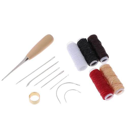 14pcs Hand Sewing Needles With Leather Waxed Thread Cord Dri