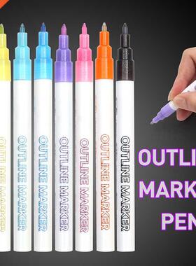 Double Line Pen, 8 Colors Glitter Marker Pen Fluorescent Out
