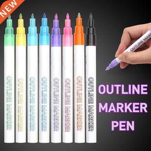 Double Line Pen, 8 Colors Glitter Marker Pen Fluorescent Out