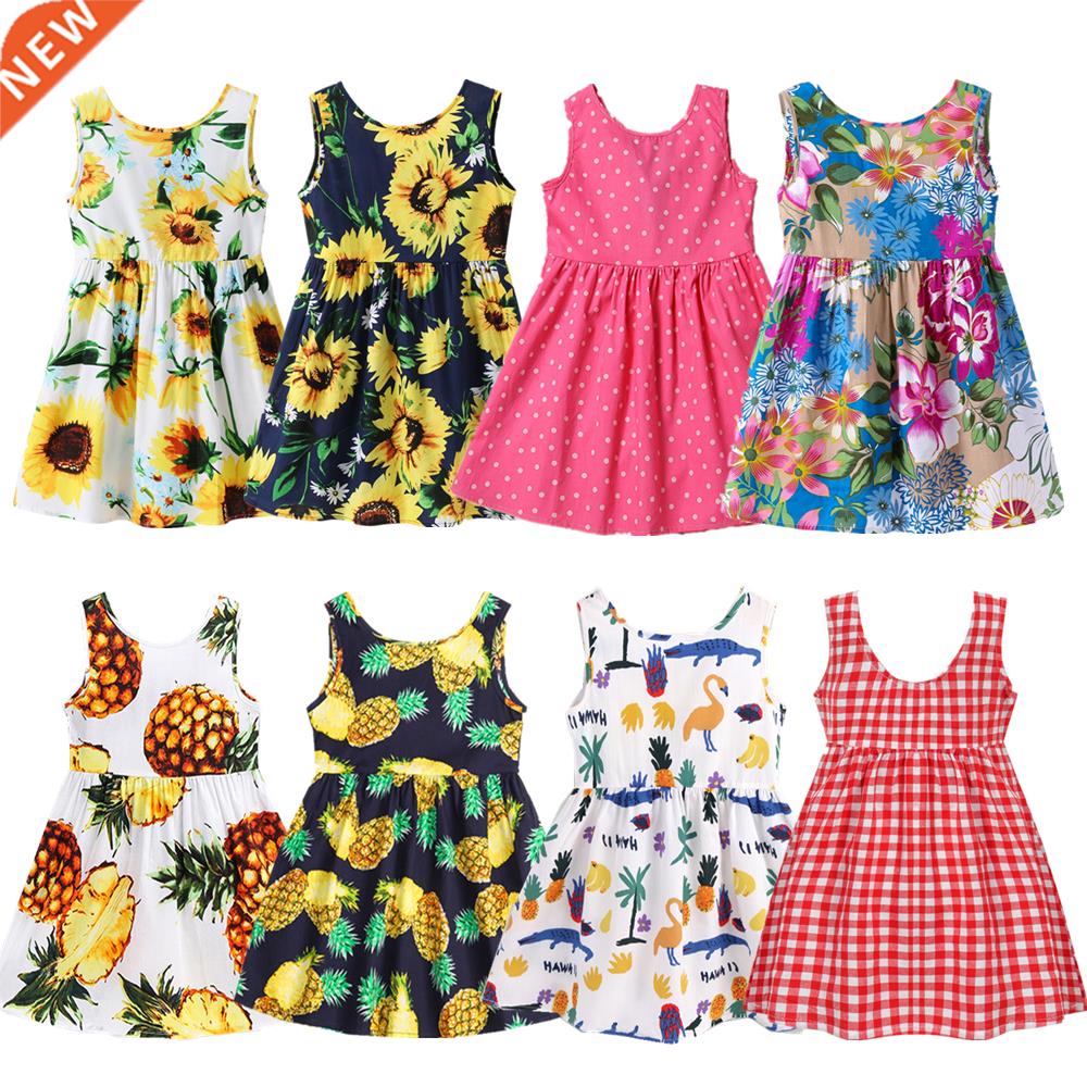 1-7 Years Baby Girls Sleeveless Flower Print Dresses Clothes