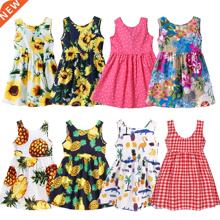 1-7 Years Baby Girls Sleeveless Flower Print Dresses Clothes