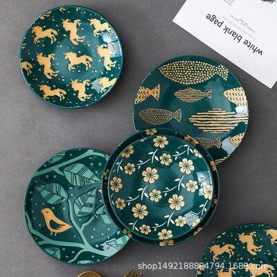 glaze color 7 inch plate Japanese hand-painted ceramic disc