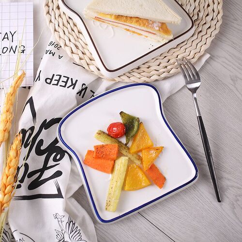 Nordic Ceramic Dessert Bread Plates Toast Shape Breakfast