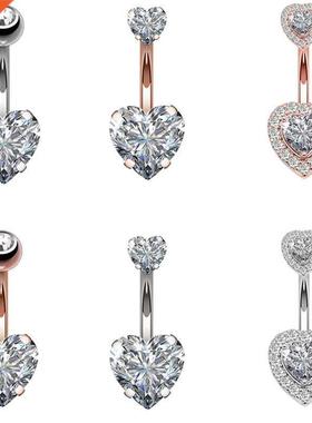 1PC Steel Belly Button Rings Crystal Piercing Navel Heart St