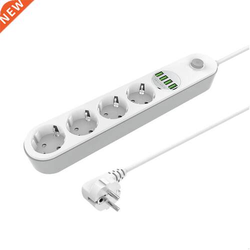 European Plug Power Strip With Switch 4 Outlets Fast USB Cha