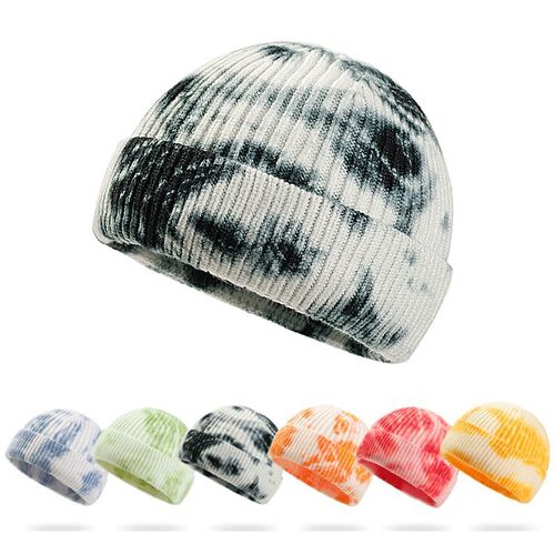 Tie-dye Winter Warm Knitted Women Cap Casual Short Thread Hi