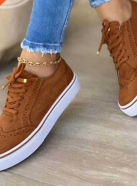 Women Shoes Lace Up Ladies Flats Flock Female 2021 Spring V