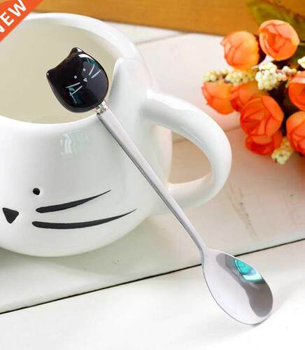 Ceramic Cute Cat Mugs With Spoon Coffee Tea Milk Animal Cups