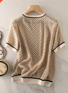 French Romance Tops Women's Short-sleeved Square Plaid P