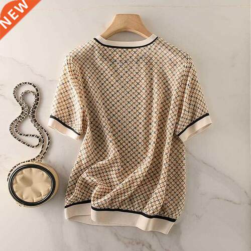 French Romance Tops Women's Short-sleeved Square Plaid P