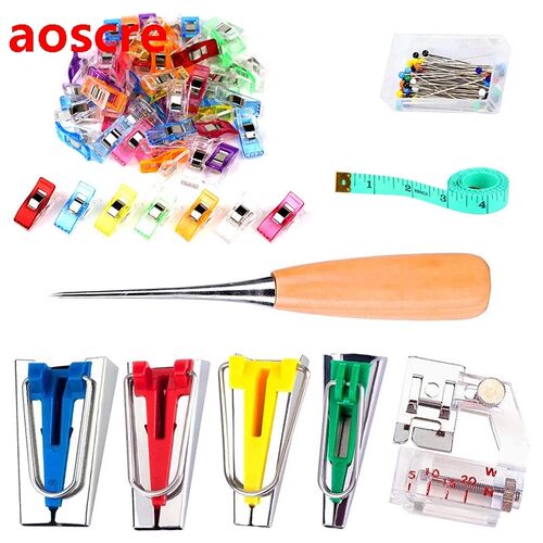 117PCS Bias Tape Tool Kit With Instruction,60 Pcs Sewing Cli