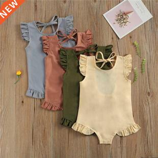 Solid Swimsuit Baby 2021 Beach Girls Swimwear Bat Kids