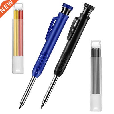 2 Pieces Solid Carpenter Pencil with 14 Refill Red Yellow Bl