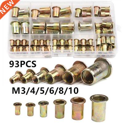 93PCS Mixed Carbon Steel Rivet Nuts Flat Head Rivet Nuts Set