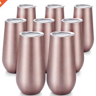 8 Packs emless Champagne Flutes Wine Tumbler, 6 OZ Double-