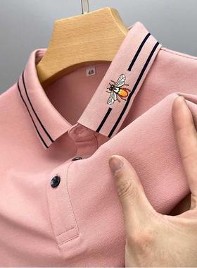 High end bee embroidery short sleeve polo shirt men's su