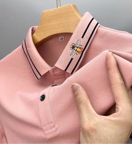 High end bee embroidery short sleeve polo shirt men's su