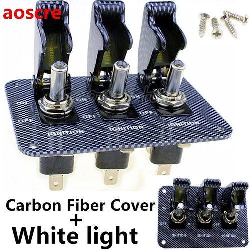 3X12V Carbon cap White  light LED Safety Cover Aircraft Togg