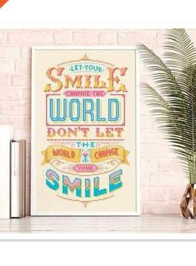 Let your smile change the world cross stitch kit word carto