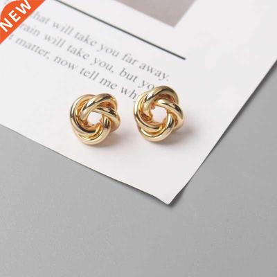 Tiny Metal Stud Earrings for Women Gold Color Twist Round Ea