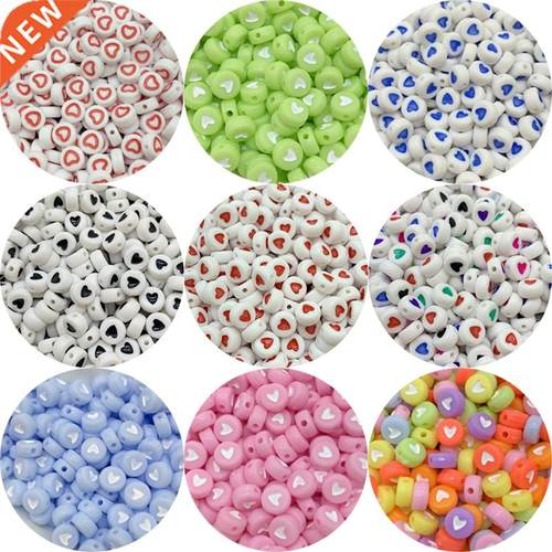 100pcs/Lot 7mm Heart Beads Oval Shape Acrylic Spacer Beads F