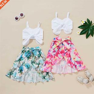 2-7Y Summer Kids Baby Girls Clothes Set Solid Off Shoulder C