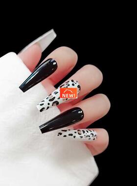 24Pcs/Box Leopard Fake Nails Long French Ballet False Nail