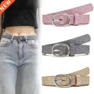 Bling Belts for Women Girls Shiny Belts Silver Pin Buckle Pu