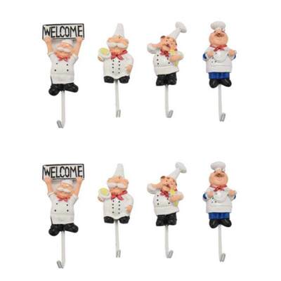 Pack Of 8 Resin French Chef Figurine Wall Hooks Decorative C