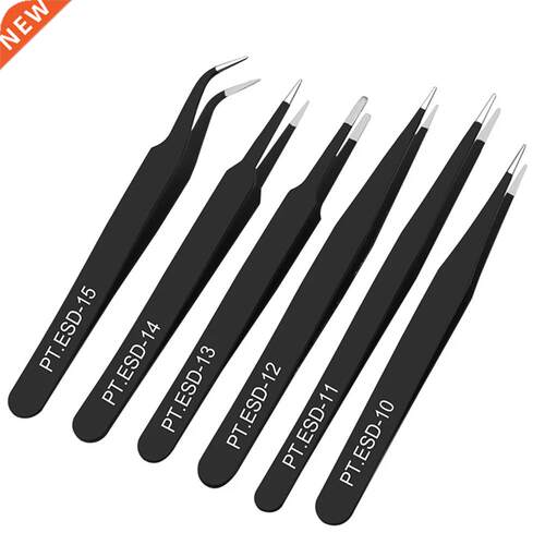 6pcs ESD Anti-atic Tweezers Set Electronic Repair Solderin