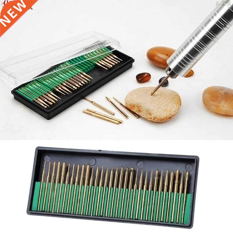 30Pcs 3mm Titanium Coated Diamond Burs Bit Set Dremel Assort