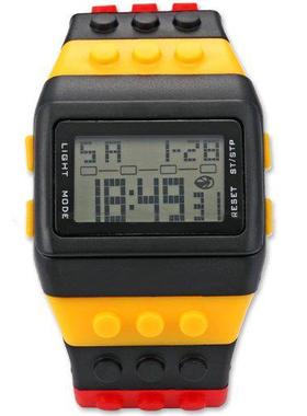 Rainbow Rubber LCD Alarm Men's Ladies Black Case Sport W