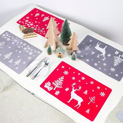 Christmas PVC  printing Bowl Fork Placemat Mat Table Runner