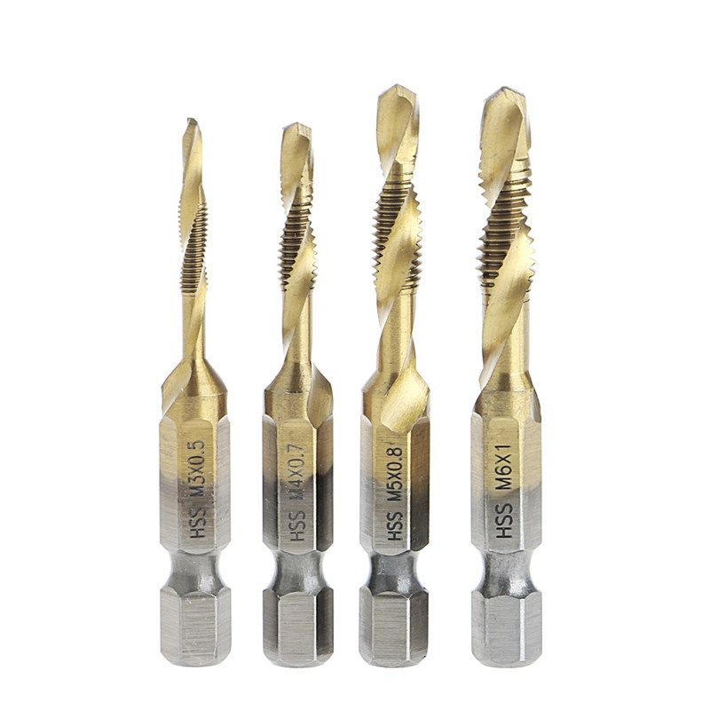 4Pcs/Set HSS4241 Titanium Coated Bits Drill Hex Shank Spiral