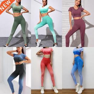 Woman Fitness Yoga clothes Gradient Colors Crop Short Tshirt
