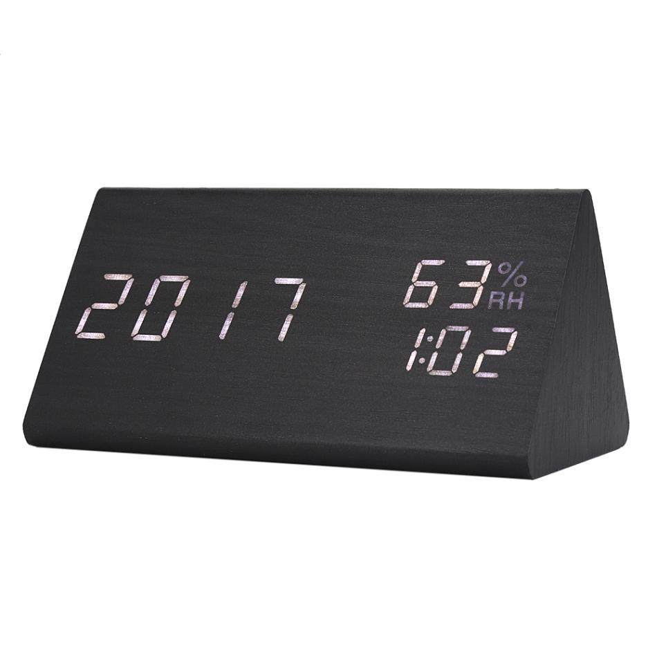 Wooden Alarm Clock LED Time/ Temperature/ Humidity Display V