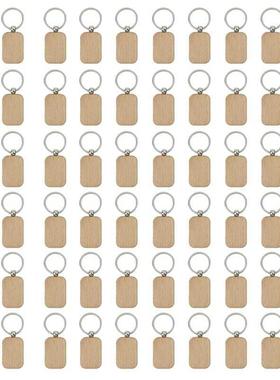 60Pcs Blank Rounded Rectangle Wooden Keychain Diy Wooden Key