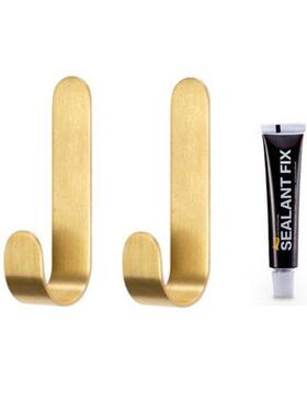 Wall Mounted Towel Hanger J Shaped Brass Coat Hook Rack Glue