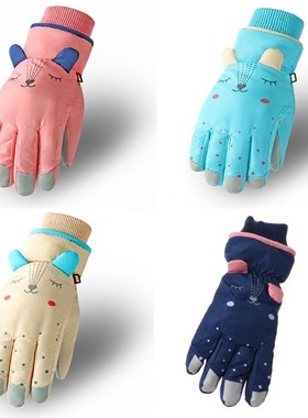 Kids Winter Waterproof Snow Gloves Children Cartoon Ears