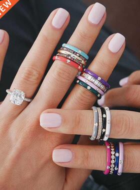 10 Colors Simple Style Enamel Ring Paved With Shiny Cubic Zi