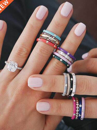 10 Colors Simple Style Enamel Ring Paved With Shiny Cubic Zi