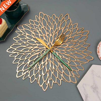 Table Mat Hibiscus Flower Bronzing PVC Placemat Hollow Insul