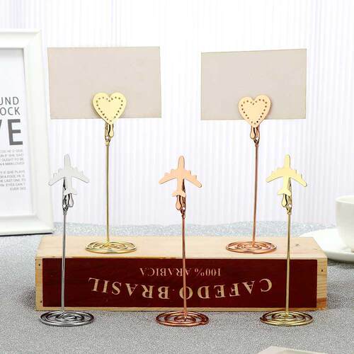 Photo Metal Clip Heart Airplane Shape Card Hol Table Stan