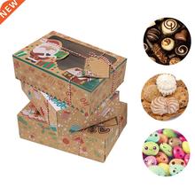 New Year Christmas Cookie Boxes Kraft Paper Portable Party F