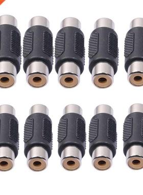 10-Pack Black Female to Female RCA Connector AV Joiner Coupl