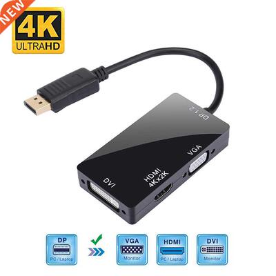 DisplayPort 1.2 to HDMI 4K DVI VGA 3 in 1 Multi ction Ca